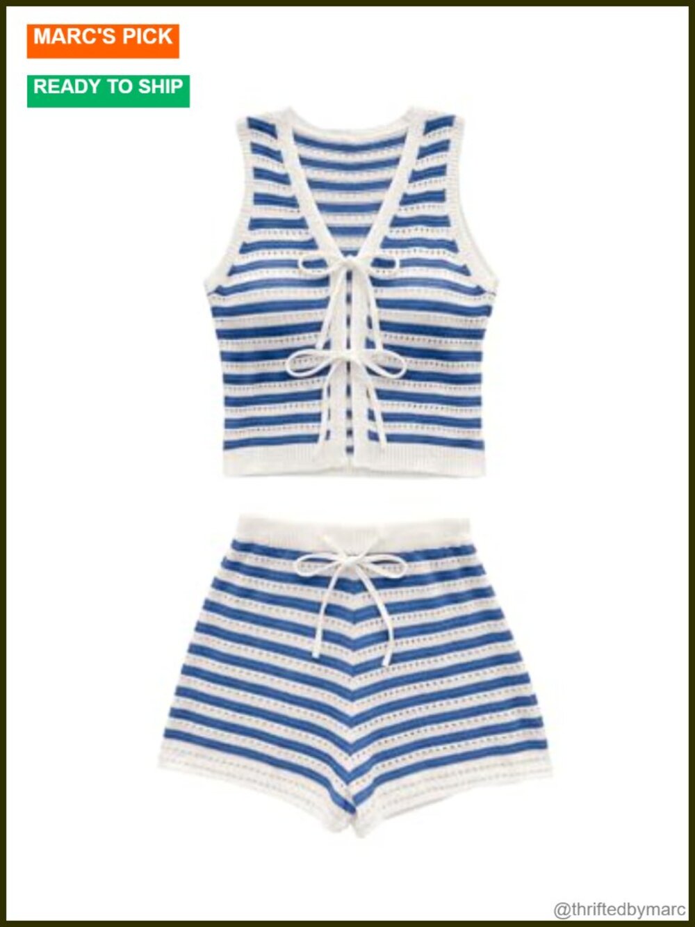 Women's 2 Piece Crochet Striped Short Outfit Set Beach Vacation Resort